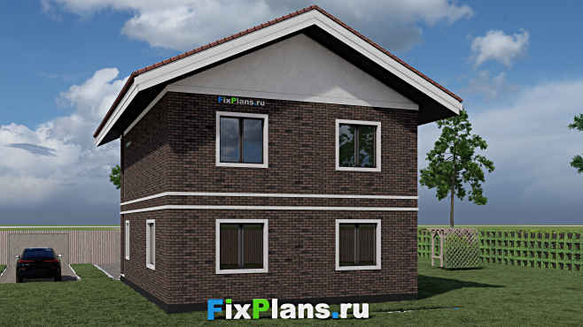 Проект двухэтажного дома F-0854 — вид со двора