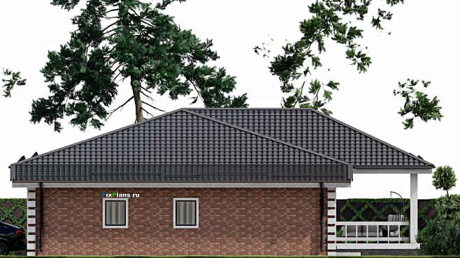 Проект одноэтажного дома F-3896 — фасад 3