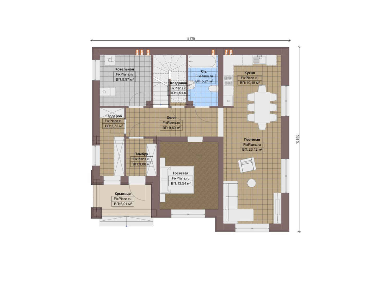 Планировка 1-го этажа, Проект двухэтажного дома F-20357
