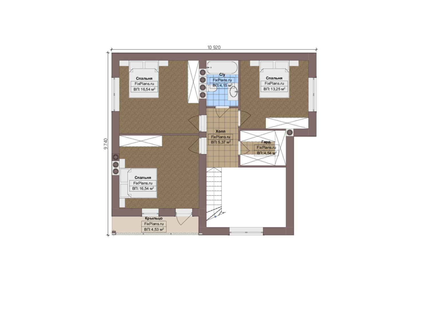 Планировка 2-го этажа, Проект дома с мансардой F-3023