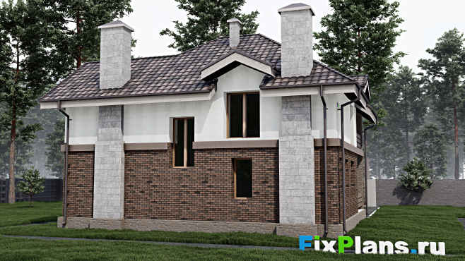 Проект дома с мансардой F-0557 — вид со двора