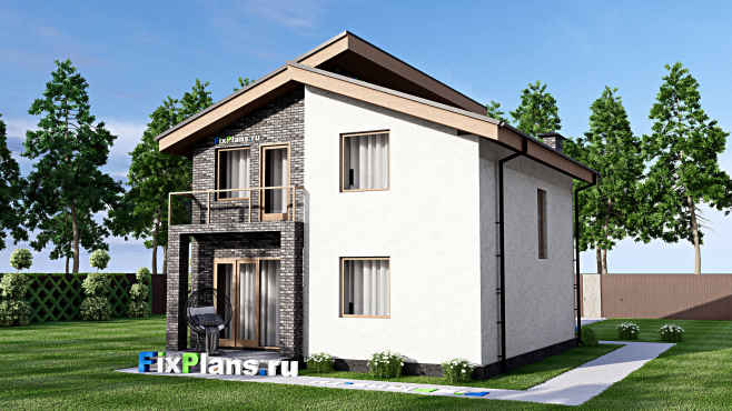 Проект дома с мансардой F-12113 — вид со двора