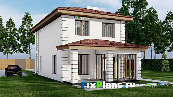 Проект двухэтажного дома F-4382 — вид со двора
